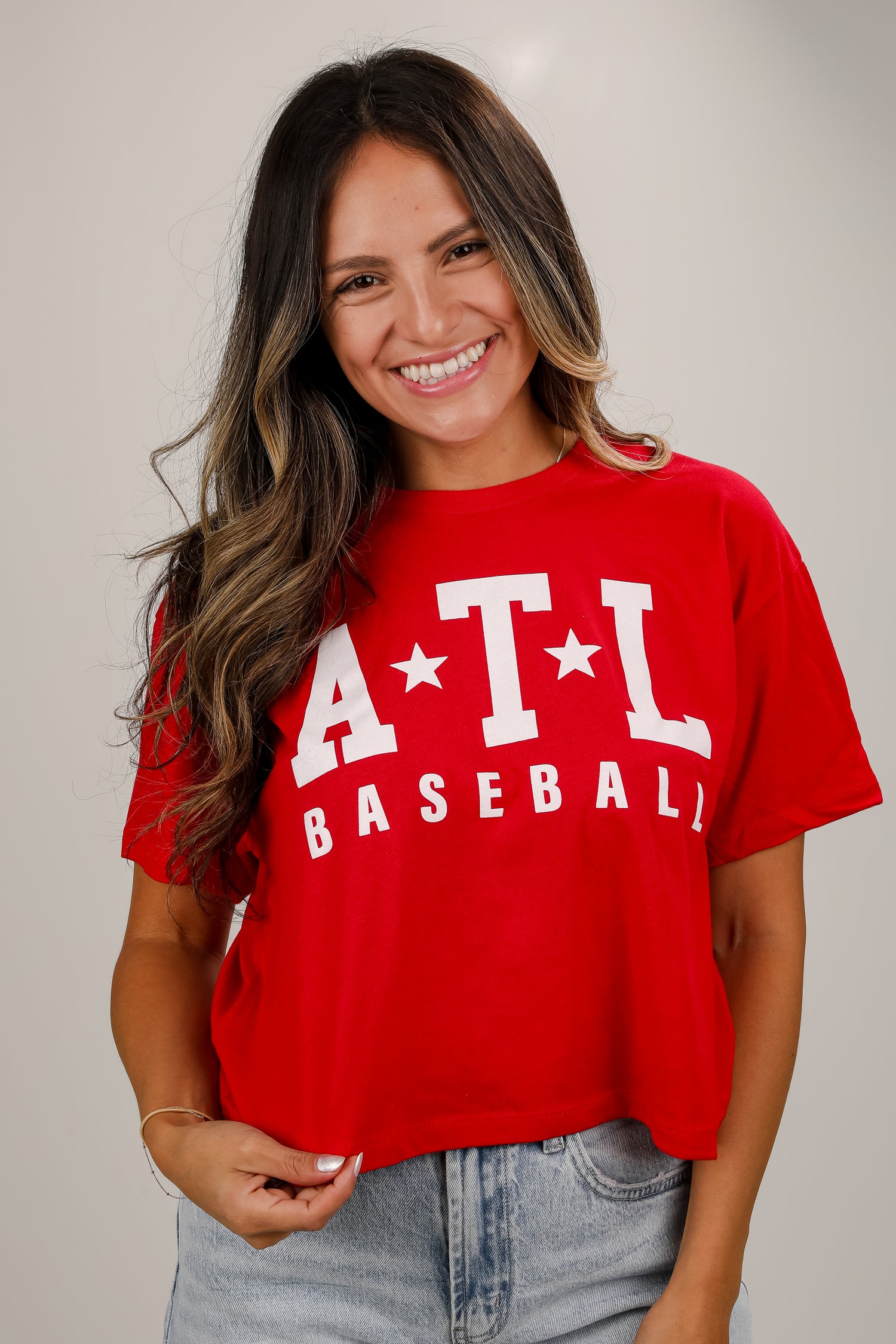 Red ATL Star Baseball Cropped Tee