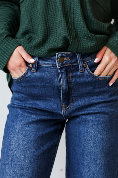 Dark Wash Wide Leg Jeans close up