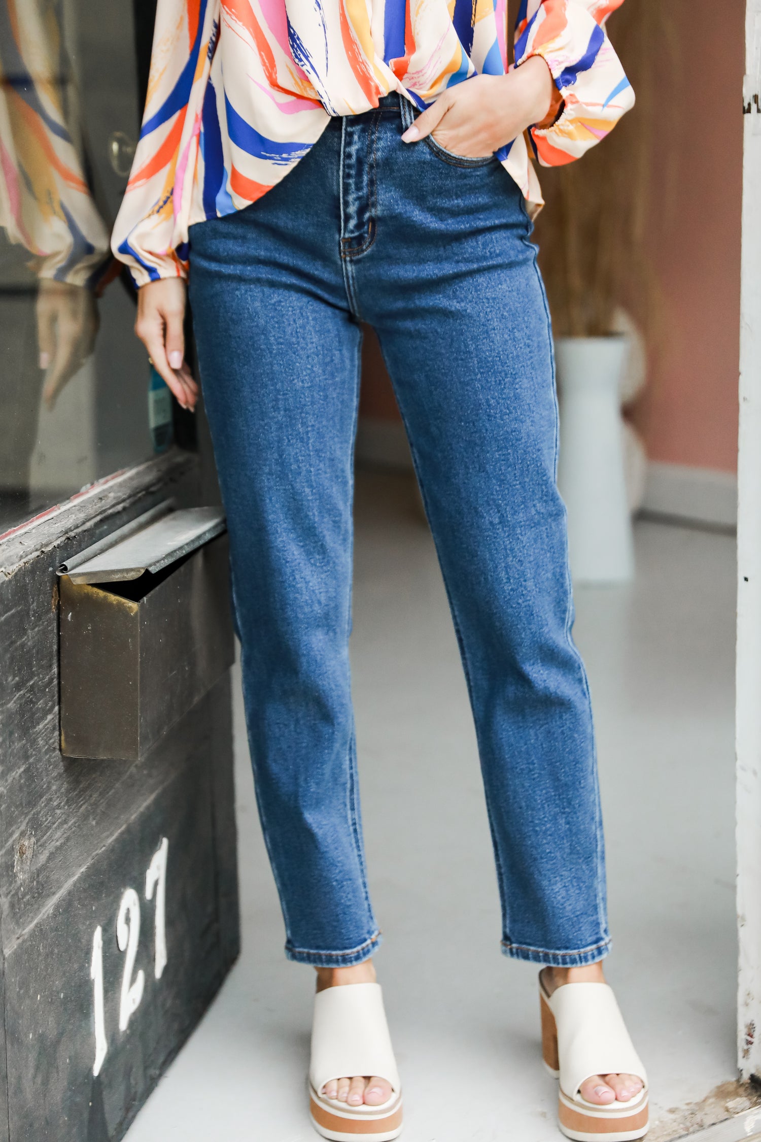 dark wash Mom Jeans