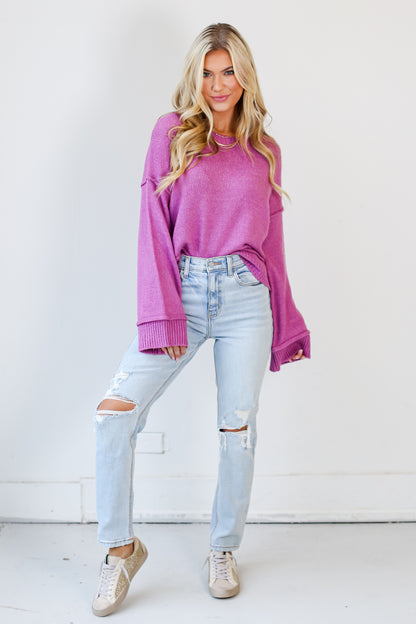 light wash Distressed Straight Leg Jeans front view
