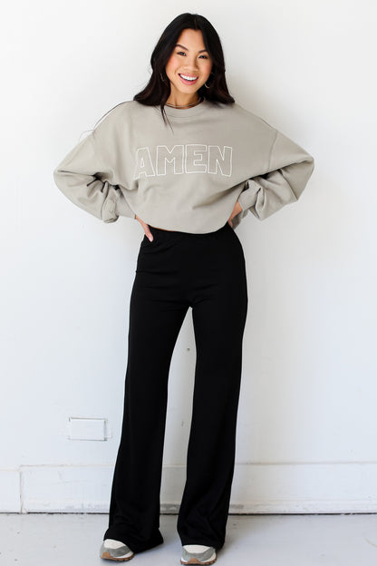 casual black Flare Pants on dress up model