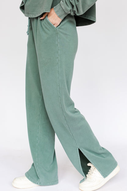 green Fleece Lounge Pants side view