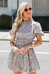 blue Floral Bubble Mini Dress