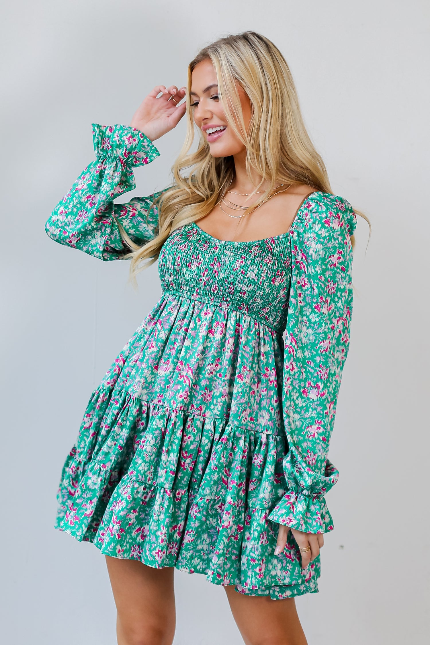 green Tiered Mini Dress