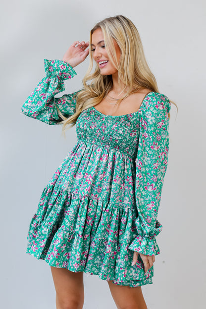 green Tiered Mini Dress