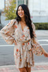 taupe Floral Wrap Mini Dress