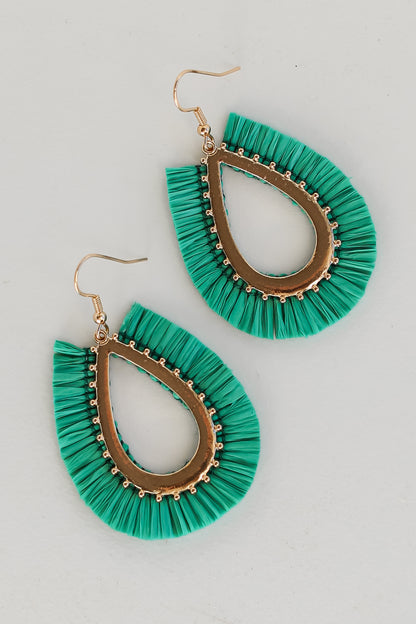 kelly green Fringe Teardrop Earrings flat lay