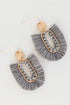 grey Fringe Statement Earrings close up