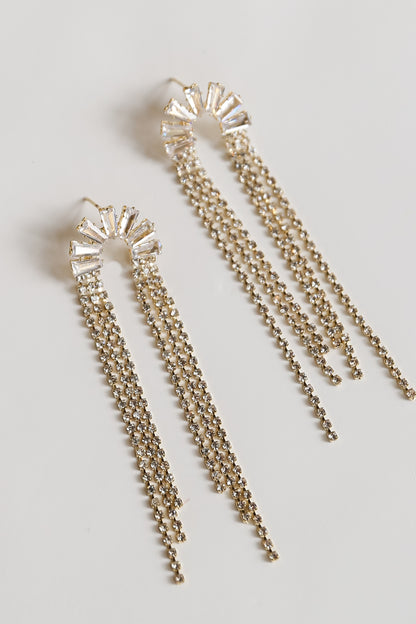 Gold Rhinestone Fringe Earrings