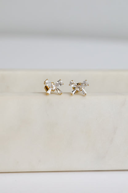 Claudia Gold Gemstone Bow Stud Earrings