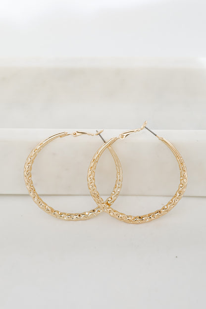 Ellie Gold Hammered Hoop Earrings