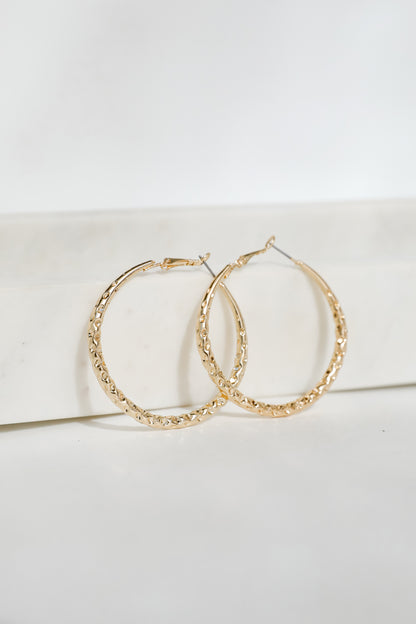 Ellie Gold Hammered Hoop Earrings
