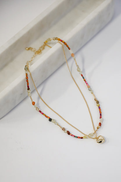 Sierra Gold Beaded Heart Charm Layered Necklace