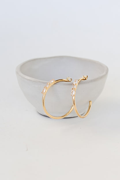 Gold Rhinestone Hoop Earrings flat lay