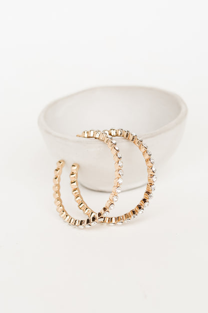 Gold Rhinestone Hoop Earrings flat lay