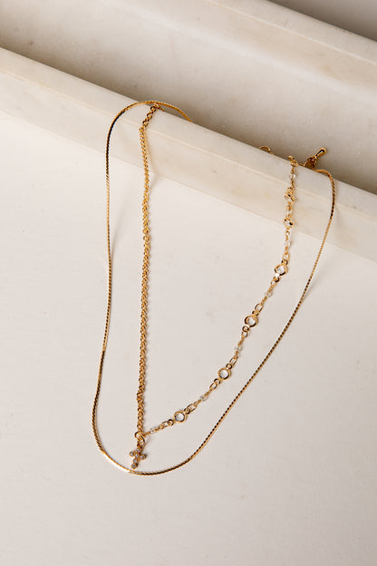 McKinley Gold Rhinestone Cross Layered Necklace