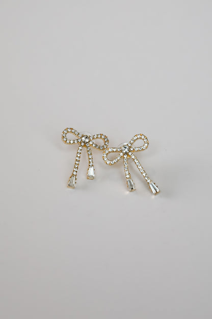 Kate Gold Rhinestone Bow Earrings