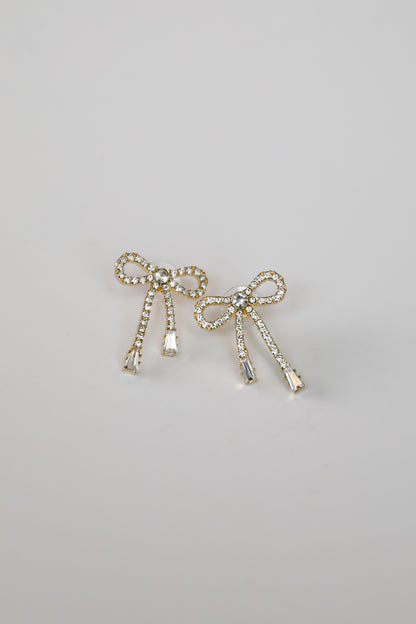 Kate Gold Rhinestone Bow Earrings