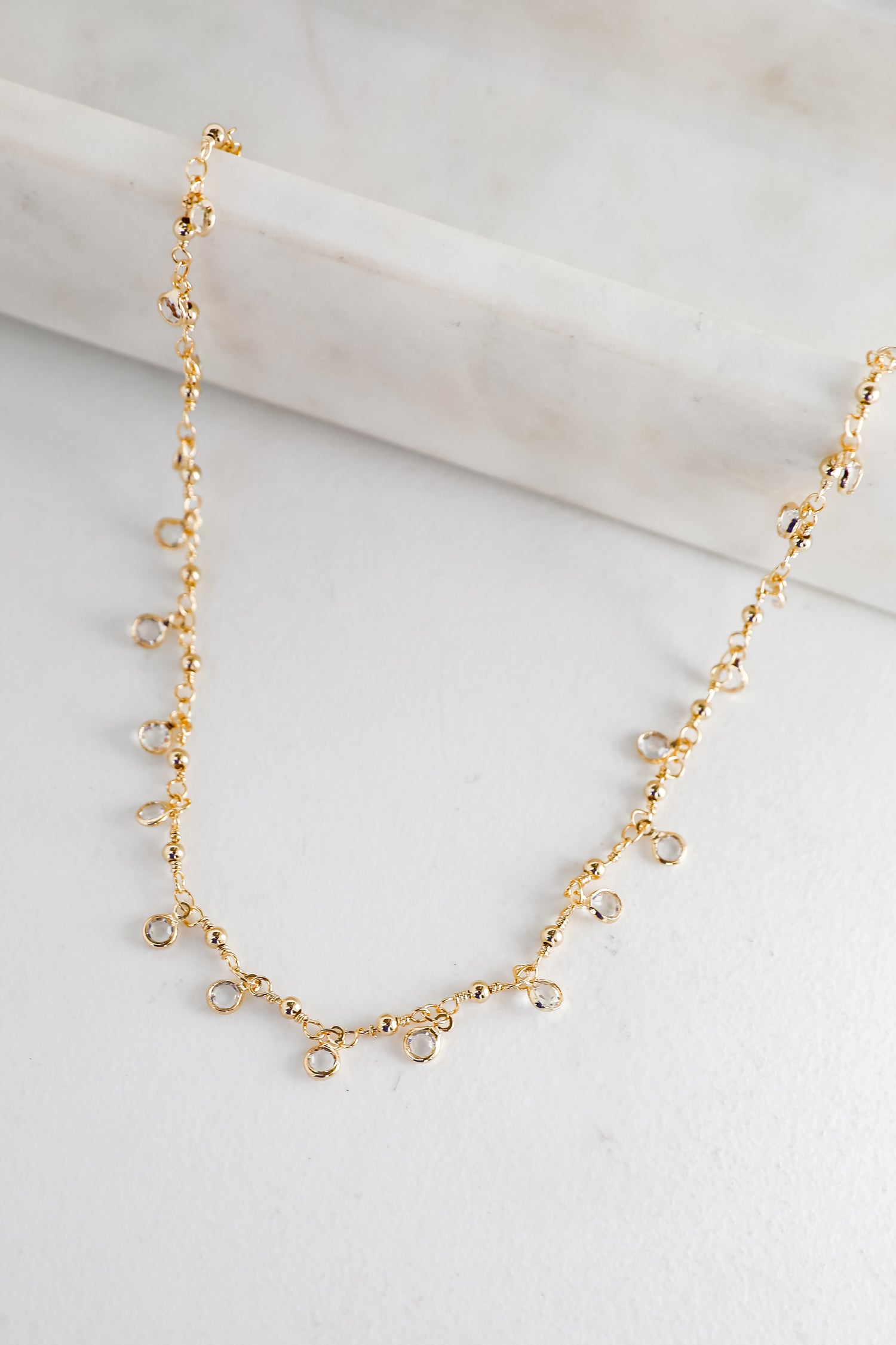Margaret Gold Rhinestone Charm Necklace