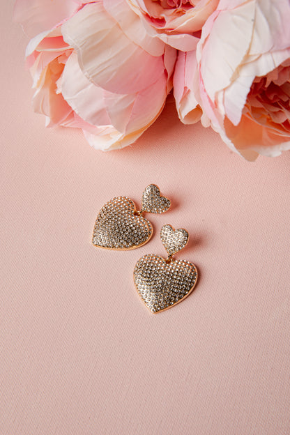 Arden Rhinestone Gold Heart Drop Earrings