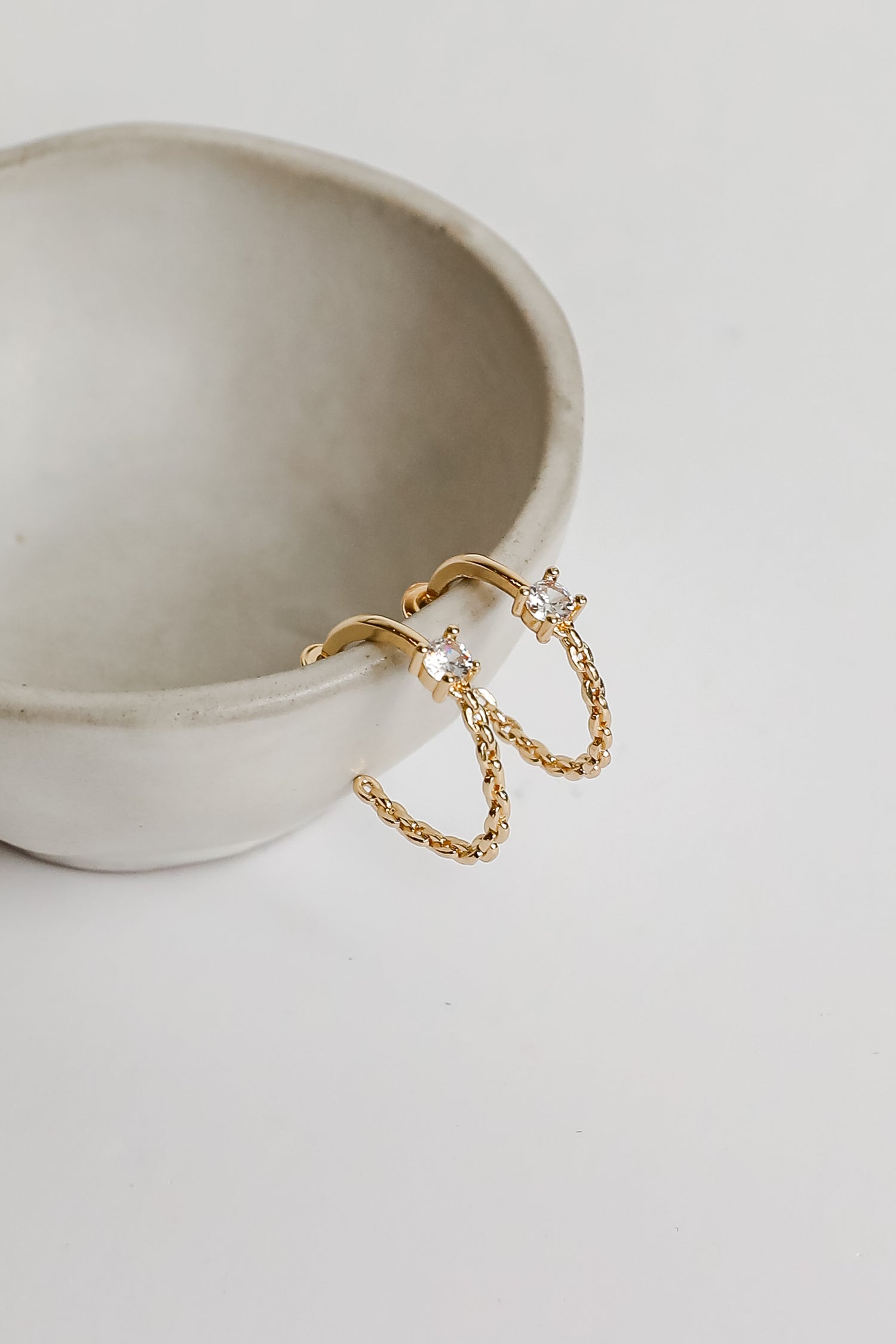 Elle Gold Rhinestone Chain Hoop Earrings