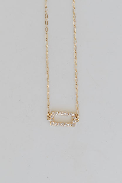 Gold Rhinestone Bar Charm Necklace