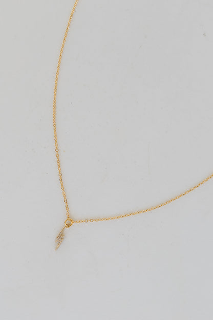 Gold Rhinestone Lightning Bolt Charm Necklace