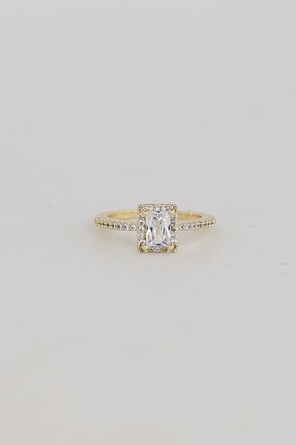 Gold Rhinestone Ring flat lay