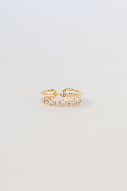 cute Gold Rhinestone Double Ring