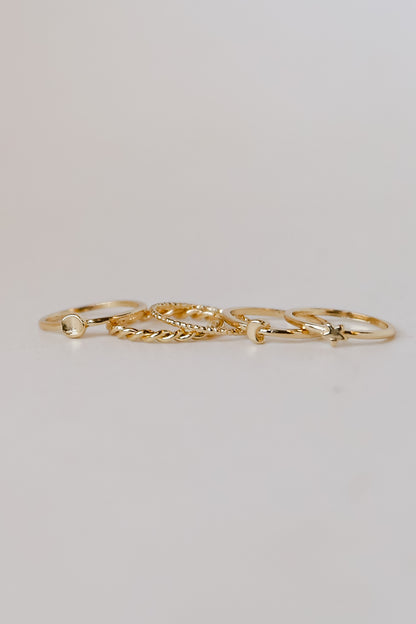 Gold Star + Moon Ring Set
