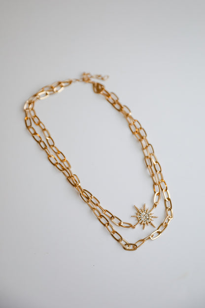 Bianca Gold Sunburst Layered Chain Necklace