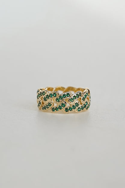 Green Rhinestone Chainlink Ring