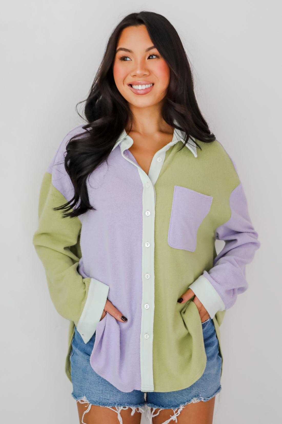 Convincing Charm Brushed Knit Color Block Top