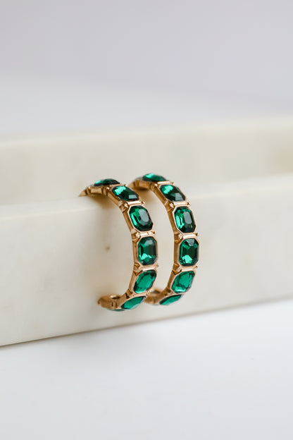 Marlee Green Gemstone Hoop Earrings