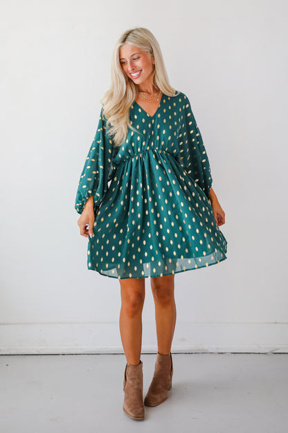 Gorgeous Favorite Hunter Green Dotted Babydoll Mini Dress