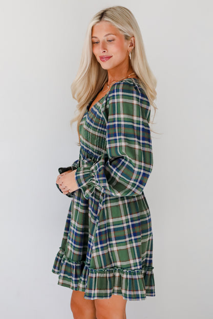 Ideal Attraction Green Plaid Mini Dress