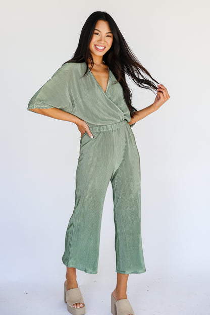 trendy Plisse Green Jumpsuit