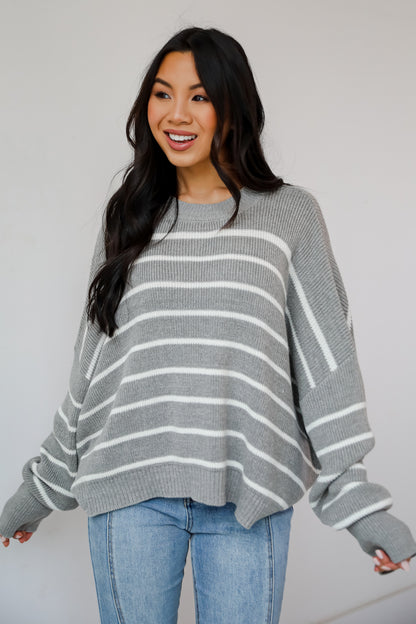 Favorite Potential Heather Grey Striped Sweater