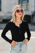 black Ribbed Henley Bodysuit with long sleeves