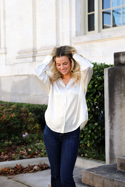 Pristine Luxury Satin Button-Up Blouse