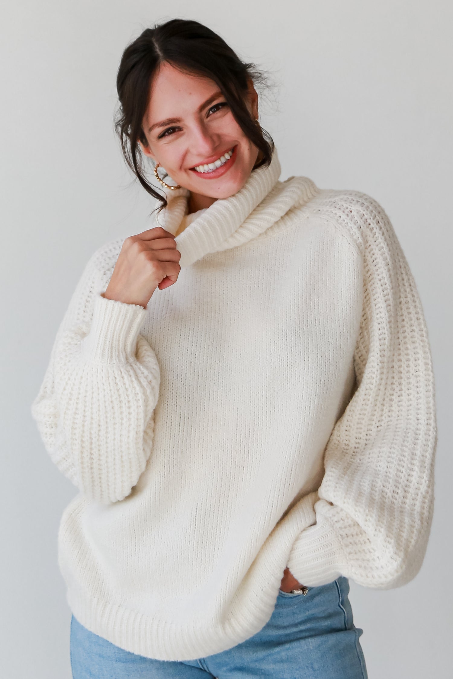 trendy Ivory Turtleneck Oversized Sweater