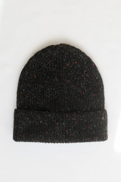 black knit Beanie flat lay
