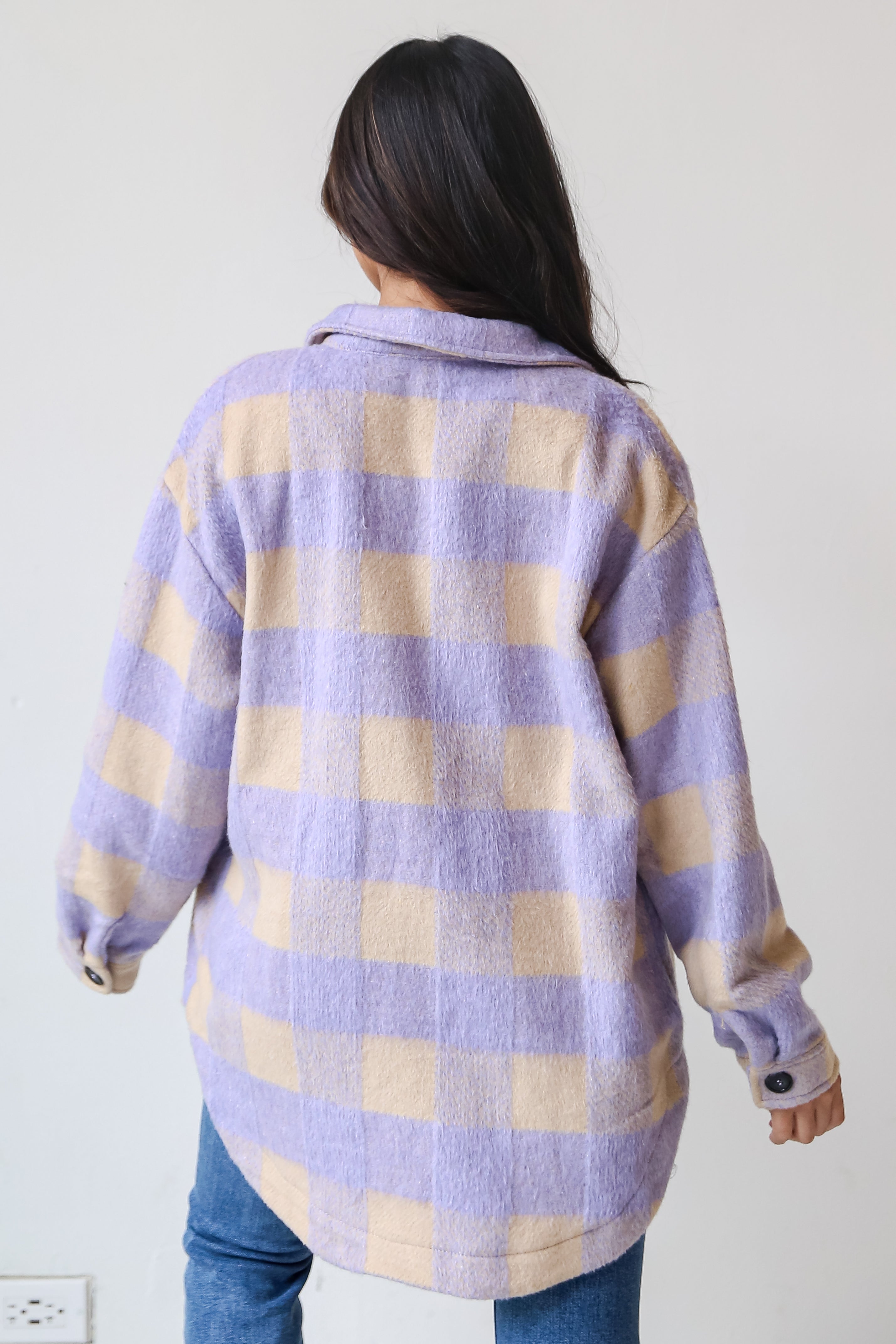 Lavender Plaid Shacket back view