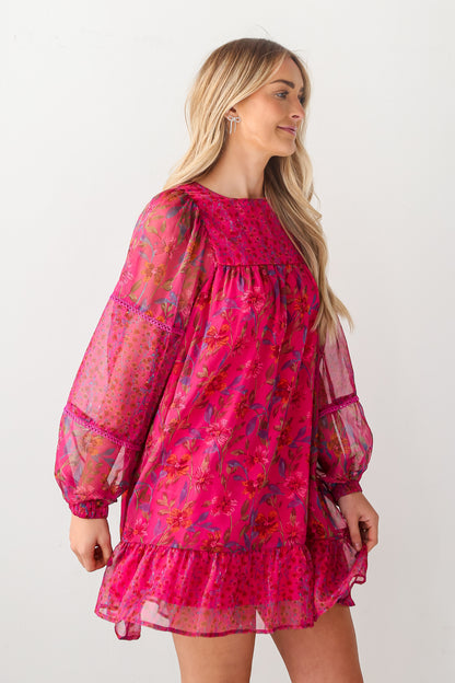 Magenta Floral Mini Dress side view