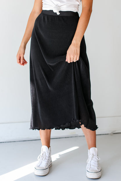 black Plisse Maxi Skirt close up