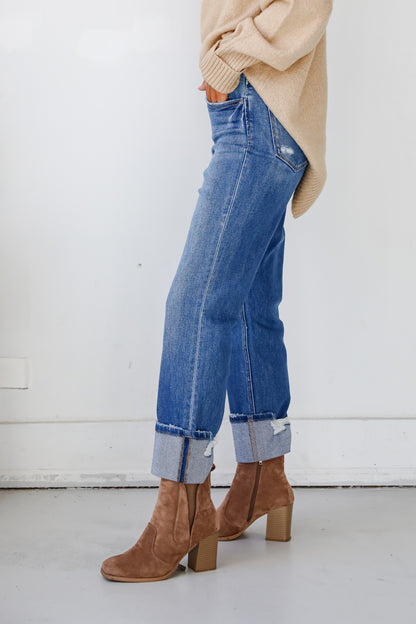 Daphne Medium Wash High-Rise Cuffed Straight Jeans