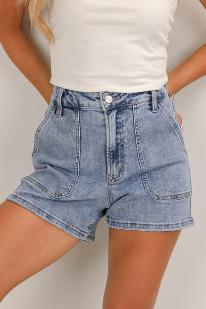 Gretchen Medium Wash High-Rise Mom Denim Shorts