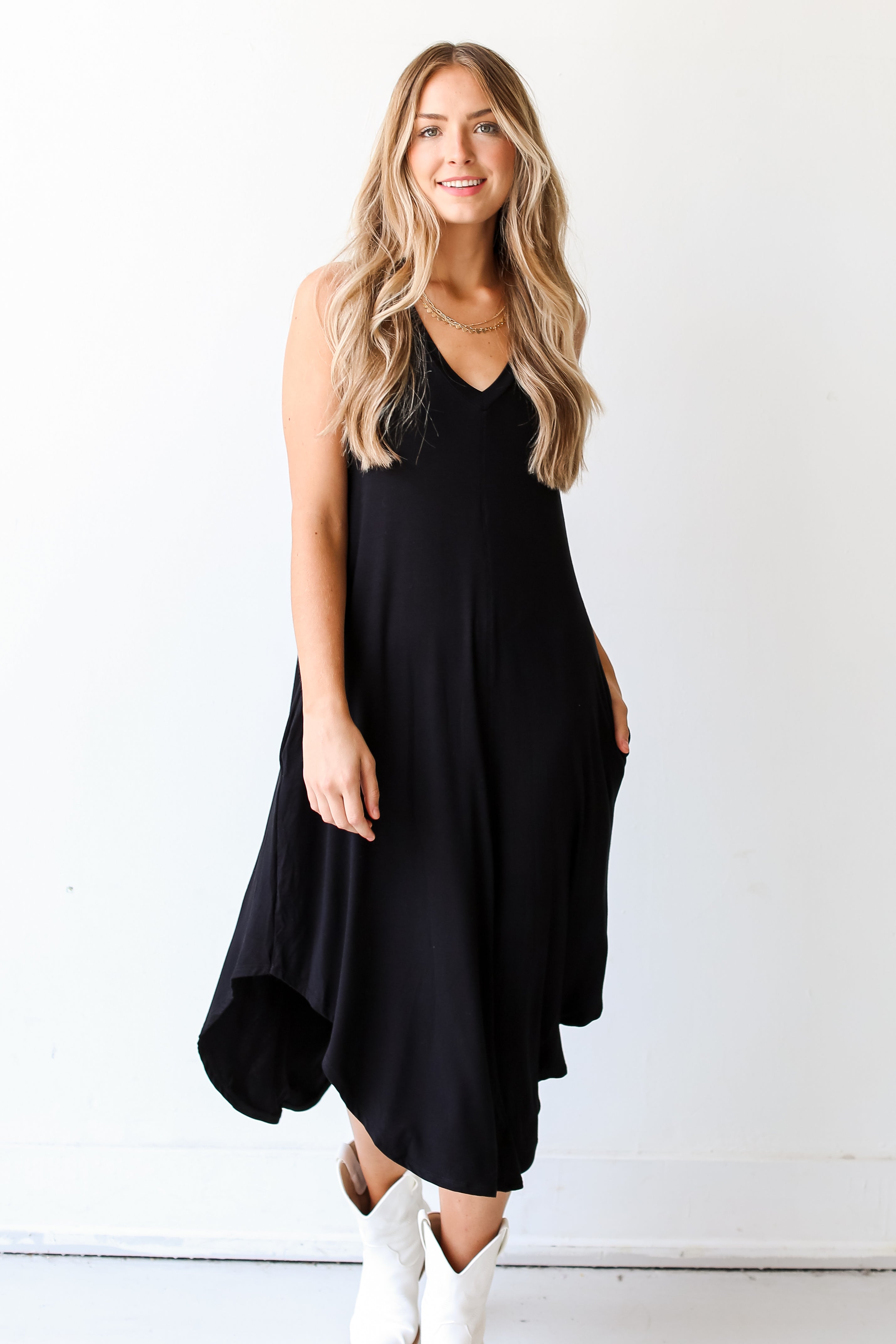 black Midi Dress front view