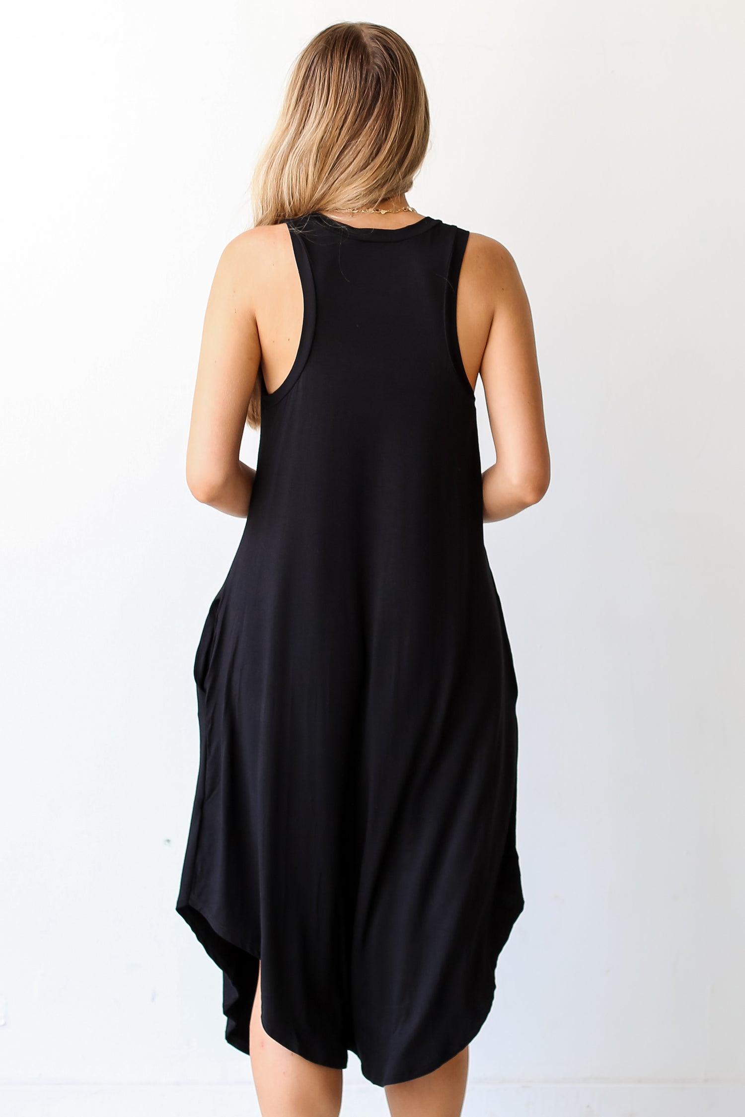 black Midi Dress back view
