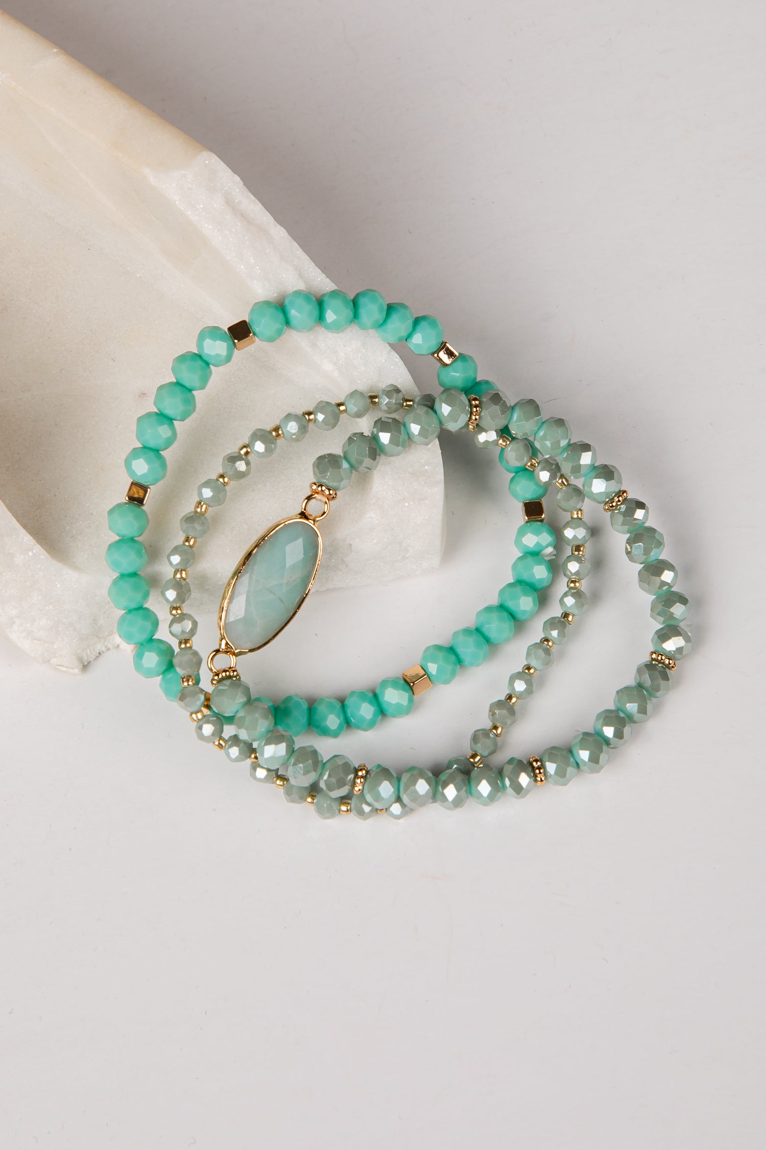 mint beaded bracelet set